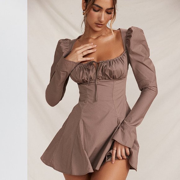 HOUSE OF CB 'Carlina' Mocha Long Sleeve Mini Dress NWOT - Picture 3 of 10